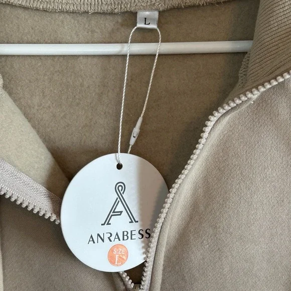 *NWT *Anrabess Women's Full-Zip Hoodie With Collar ~ Khaki~Size Large (MSRP $30) - Picture 6 of 15